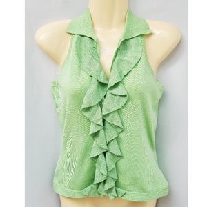 Cache Mint Silk Halter-Neck Button Down Sweater M